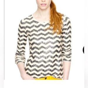 J. Crew Zip Zap Sequin White Cream and Black Top Size Xl Retail $138